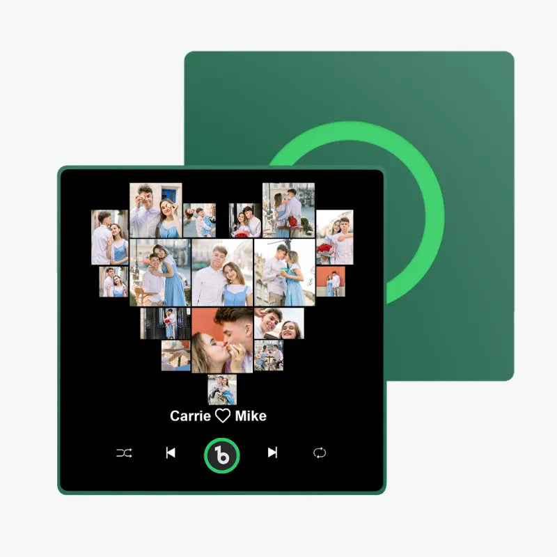 FridgeBeats - Imán para nevera con fotos personalizadas enmarcadas, nombre y corazón, música, especial para San Valentín, nueva actualización 4.0, marco colorido