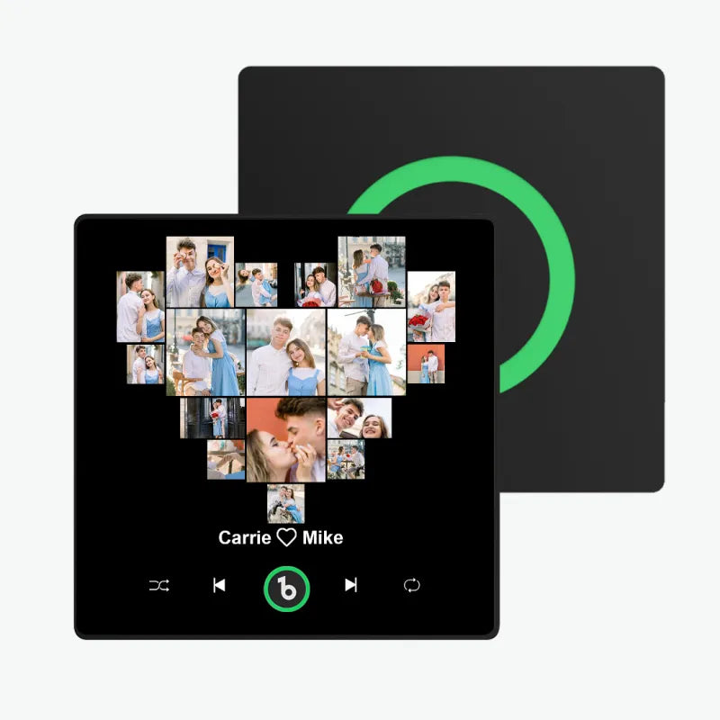 FridgeBeats - Imán para nevera con fotos personalizadas enmarcadas, nombre y corazón, música, especial para San Valentín, nueva actualización 4.0, marco colorido