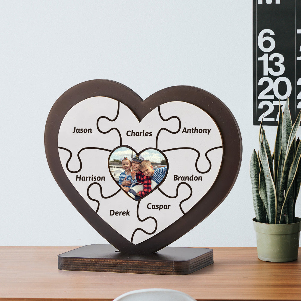 Personalised Name Heart Wooden Puzzle Ornaments Gifts for Mum