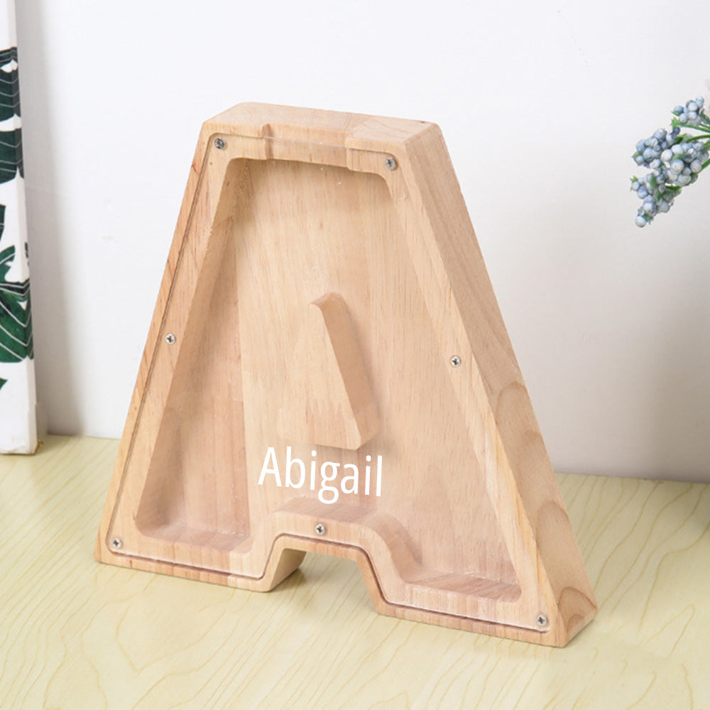 Personalized 26 Letters Piggy Bank Custom Name Wooden Money Box