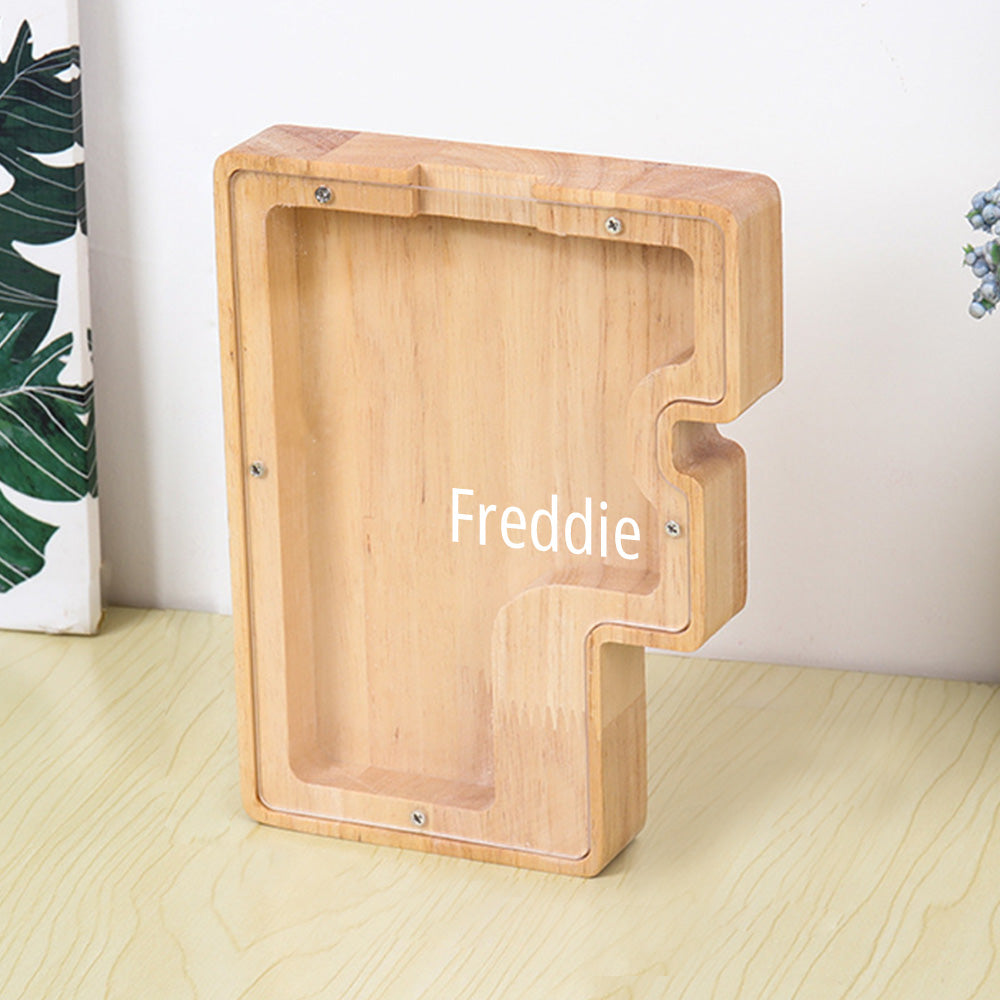 Personalized 26 Letters Piggy Bank Custom Name Wooden Money Box