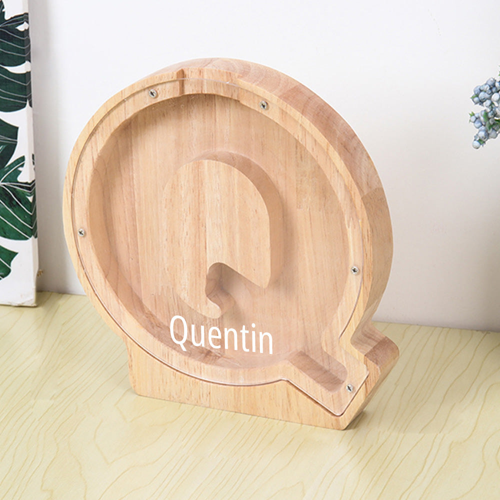 Personalized 26 Letters Piggy Bank Custom Name Wooden Money Box