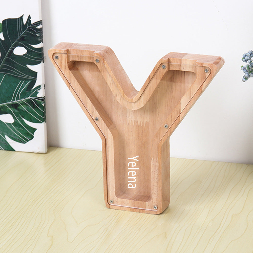 Personalized 26 Letters Piggy Bank Custom Name Wooden Money Box