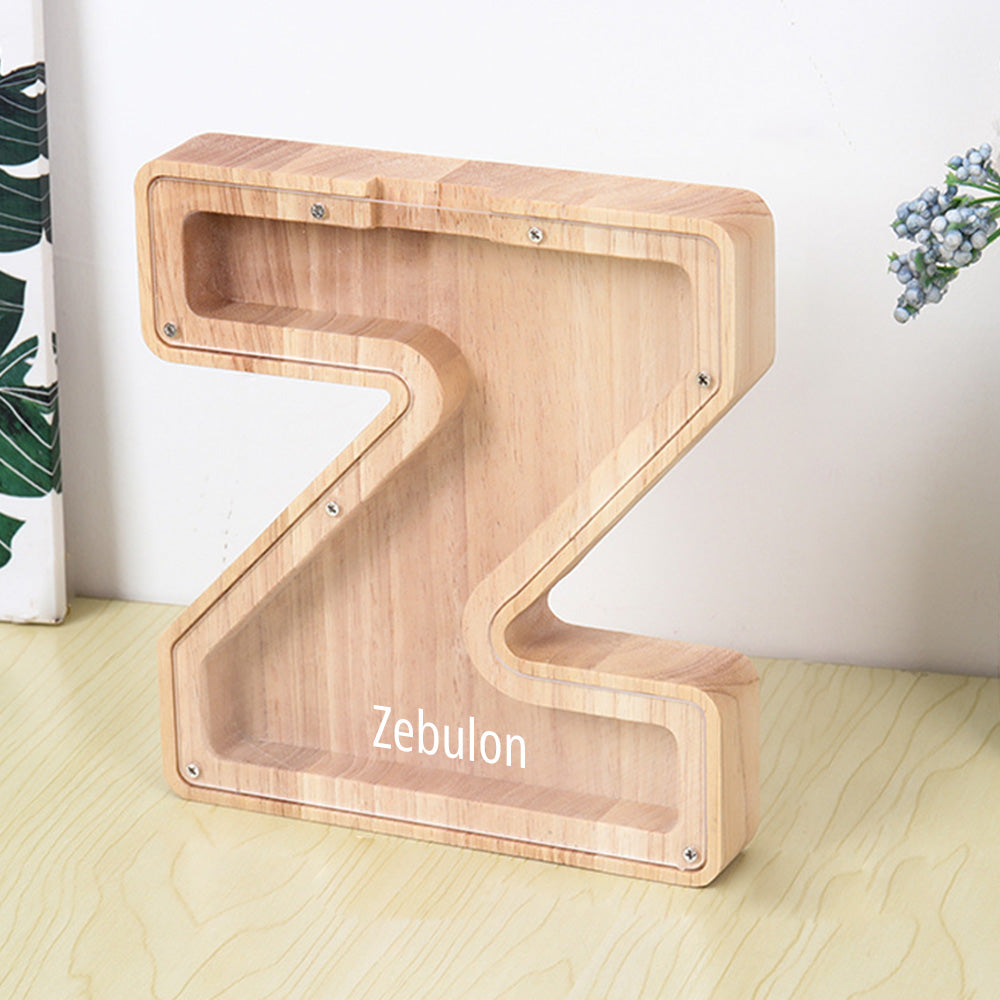 Personalized 26 Letters Piggy Bank Custom Name Wooden Money Box