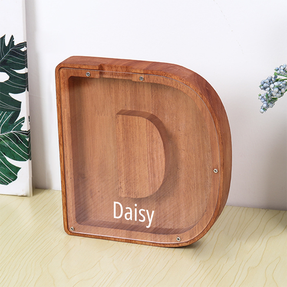 Personalized 26 Letters Piggy Bank Custom Name Wooden Money Box