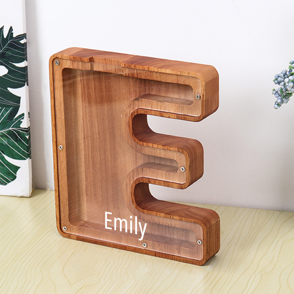 Personalized 26 Letters Piggy Bank Custom Name Wooden Money Box