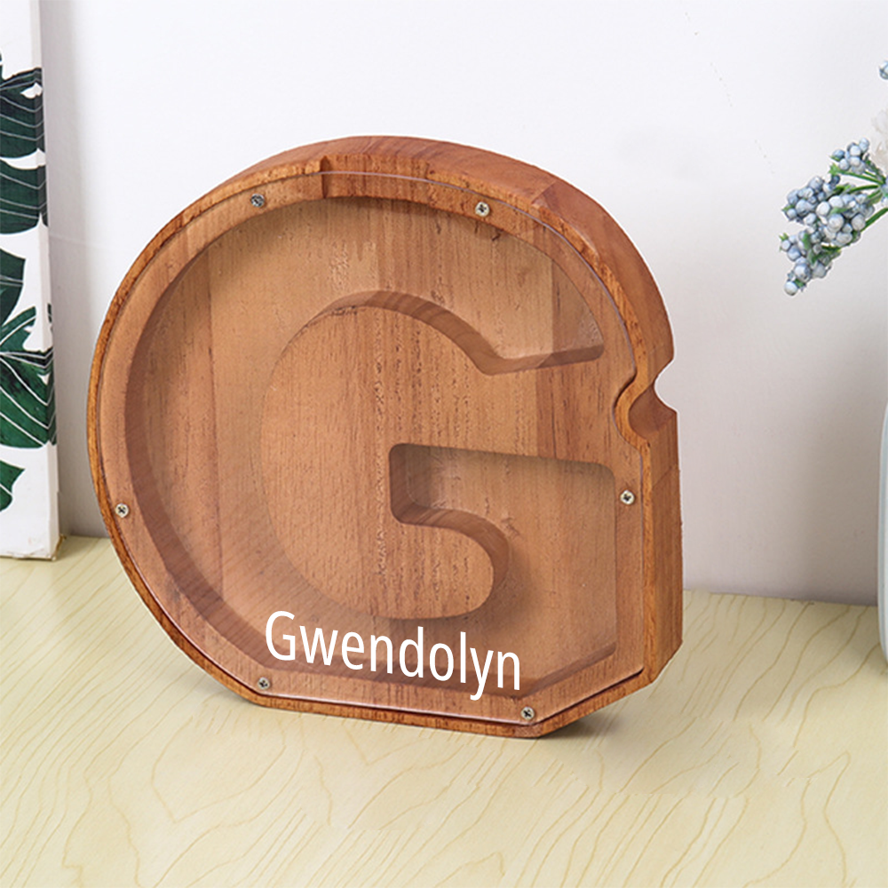 Personalized 26 Letters Piggy Bank Custom Name Wooden Money Box