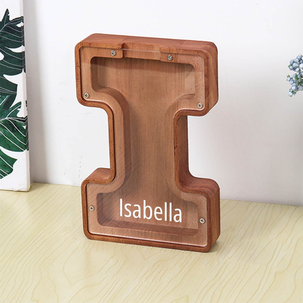 Personalized 26 Letters Piggy Bank Custom Name Wooden Money Box