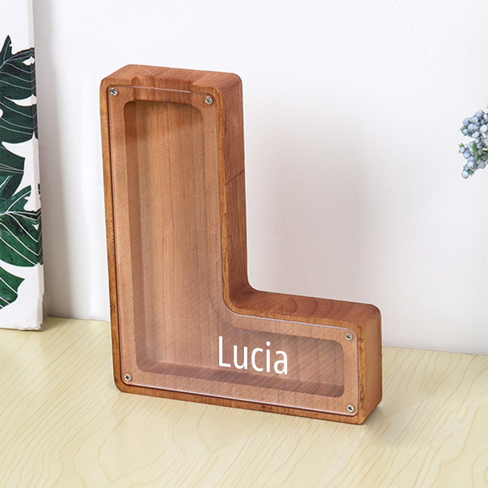 Personalized 26 Letters Piggy Bank Custom Name Wooden Money Box