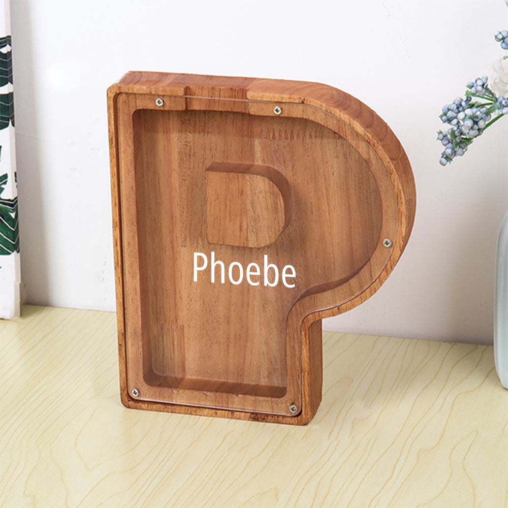 Personalized 26 Letters Piggy Bank Custom Name Wooden Money Box