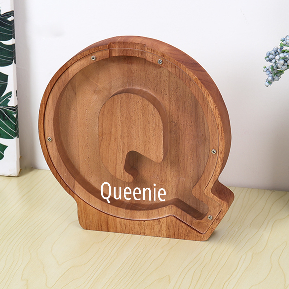 Personalized 26 Letters Piggy Bank Custom Name Wooden Money Box