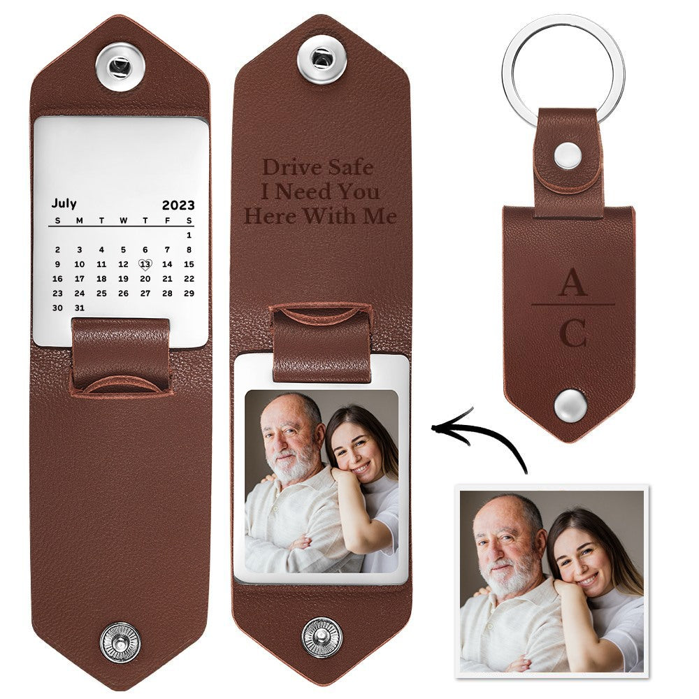 Llavero del Día del Padre con Fecha Personalizada y Calendario Fotográfico, Regalos para Papá