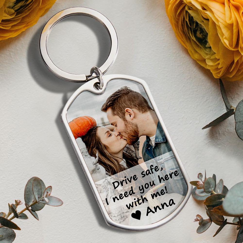 Regalo para él Llavero de conducción segura Llavero de pareja personalizado Llavero de metal con foto