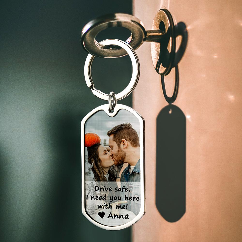 Regalo para él Llavero de conducción segura Llavero de pareja personalizado Llavero de metal con foto