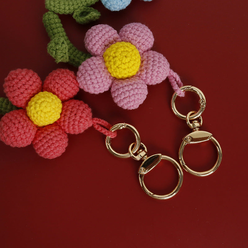 Crochet Flower Keychain Handmade Knitted Bouquet Keychain for Birthday Gift