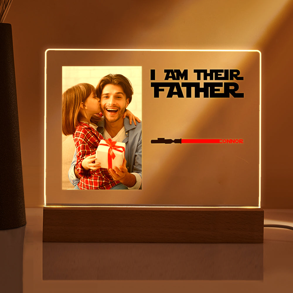 Placa de luz nocturna acrílica personalizada "Soy su padre" con foto y sable de luz, regalo para el Día del Padre
