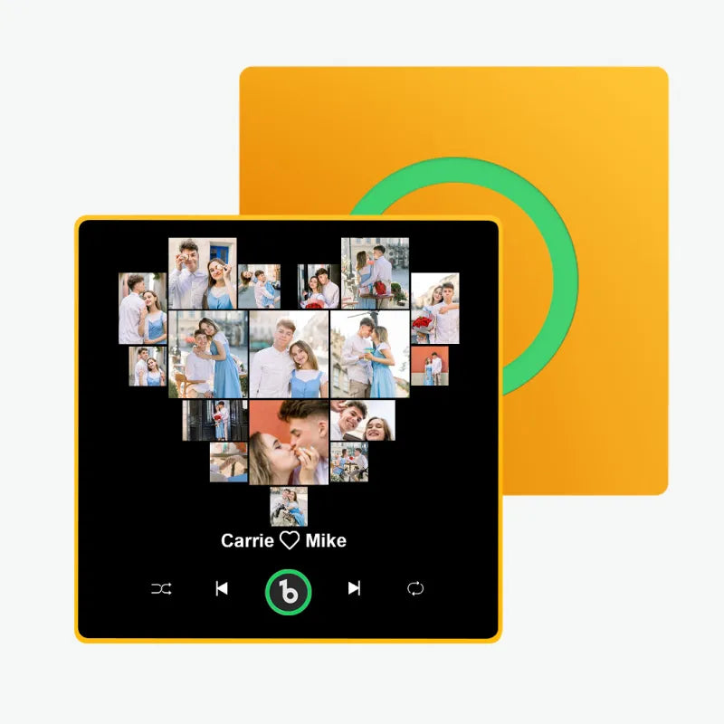 FridgeBeats - Imán para nevera con fotos personalizadas enmarcadas, nombre y corazón, música, especial para San Valentín, nueva actualización 4.0, marco colorido