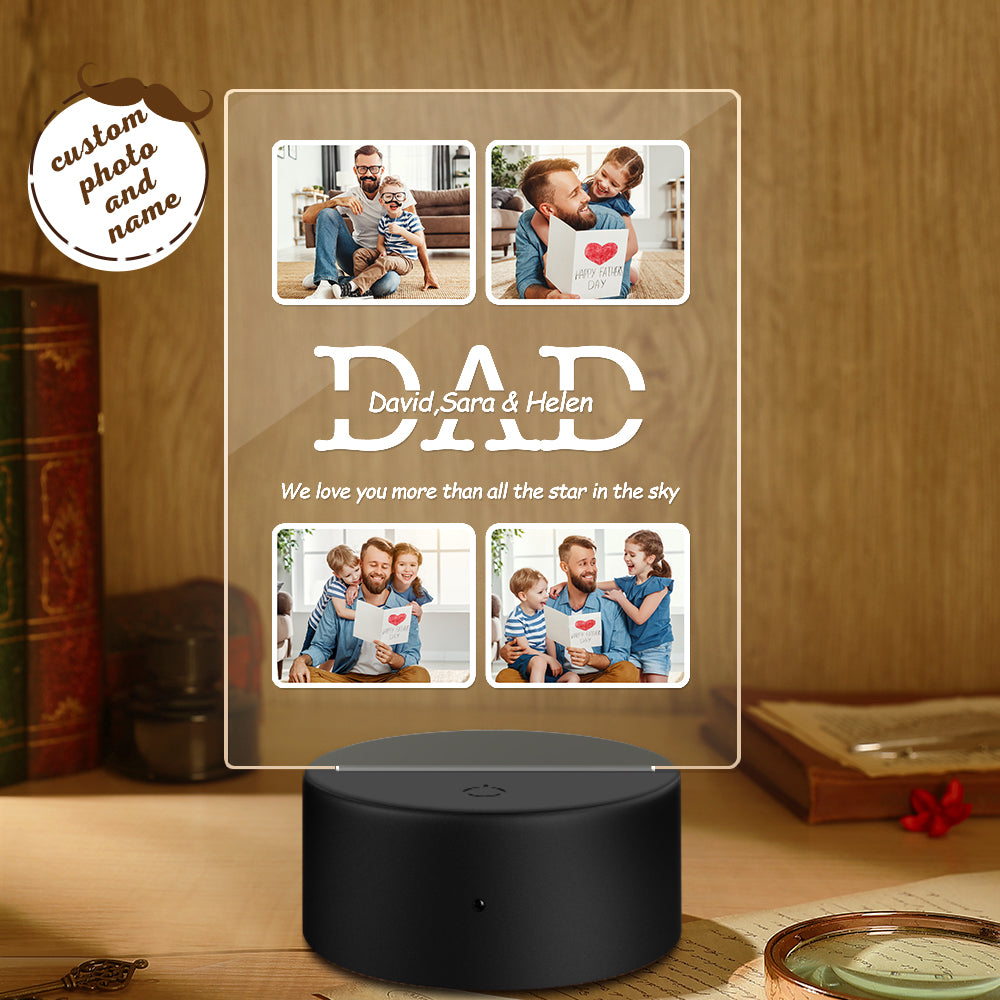 Luz de noche con foto personalizada con nombre Te amamos más que a todas las estrellas del cielo para papá