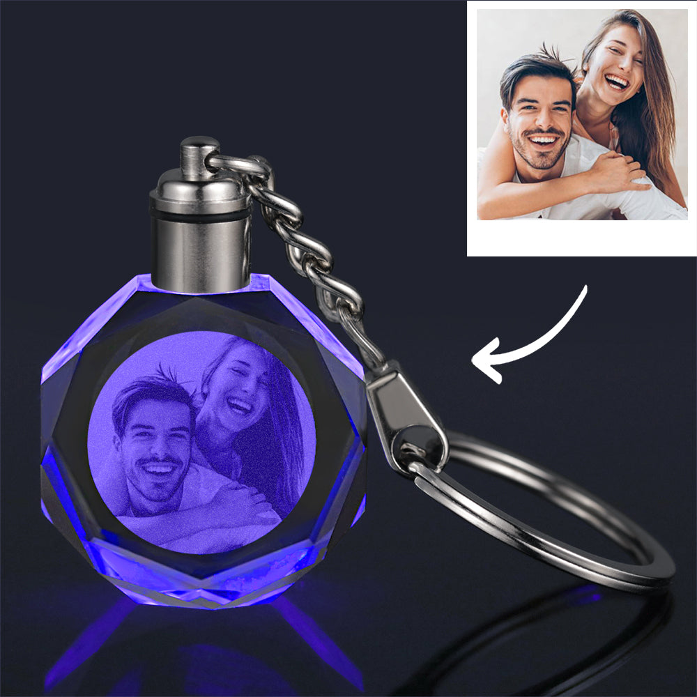 Llavero de cristal octagonal con foto personalizada, regalo para parejas