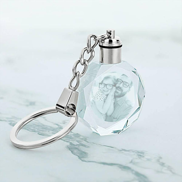 Llavero de cristal octagonal con foto personalizada, regalo para parejas