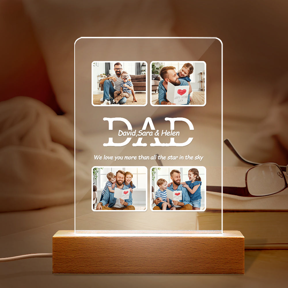 Luz de noche con foto personalizada con nombre Te amamos más que a todas las estrellas del cielo para papá