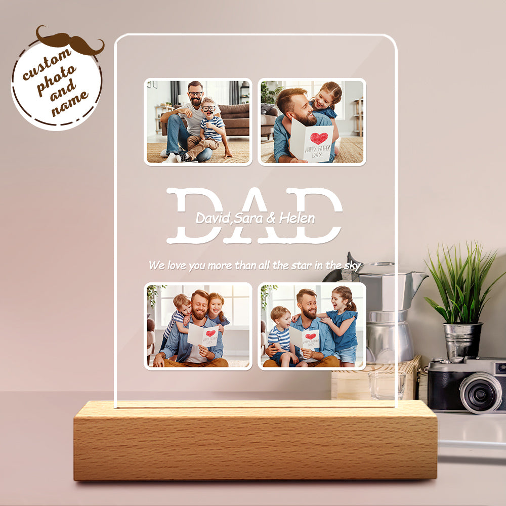 Luz de noche con foto personalizada con nombre Te amamos más que a todas las estrellas del cielo para papá
