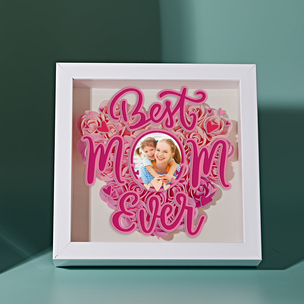 Marco de foto personalizado con flores y sombras para regalo del Día de la Madre