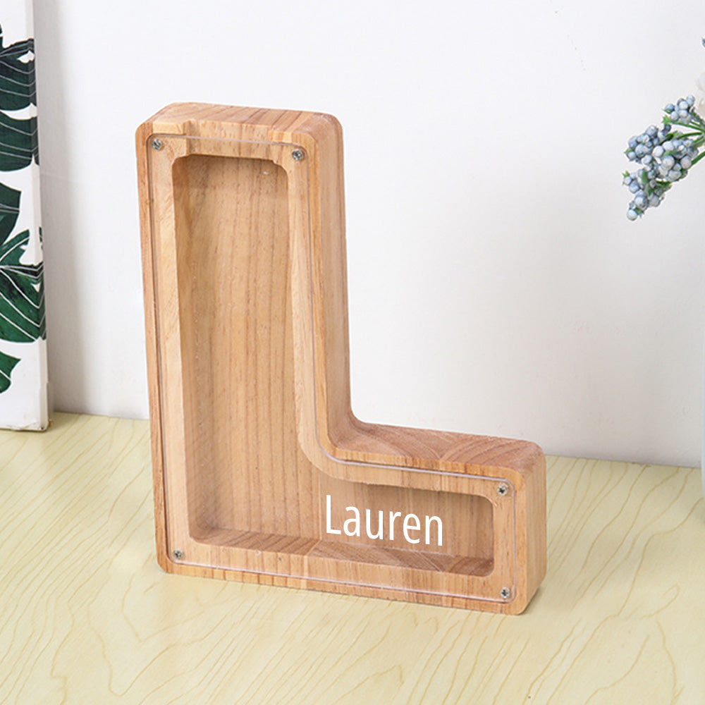 Personalized 26 Letters Piggy Bank Custom Name Wooden Money Box