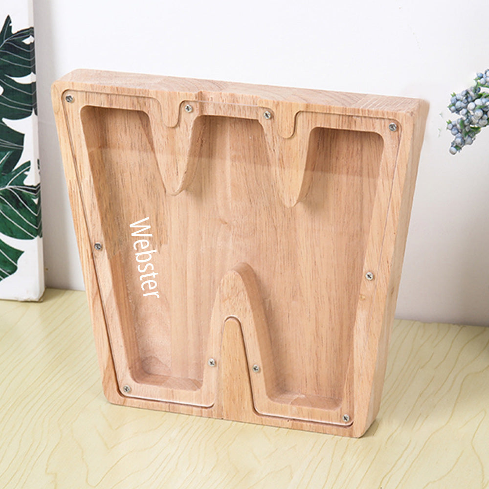 Personalized 26 Letters Piggy Bank Custom Name Wooden Money Box