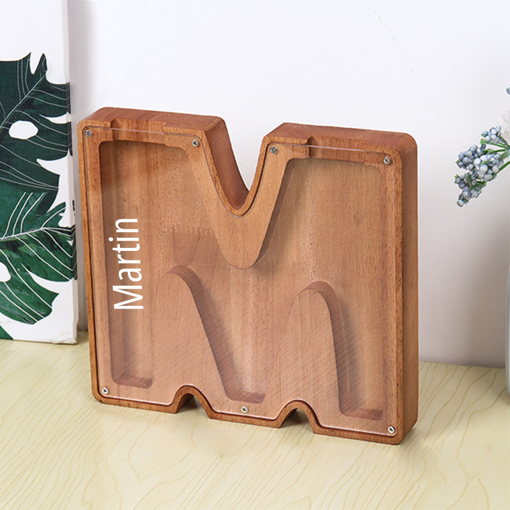 Personalized 26 Letters Piggy Bank Custom Name Wooden Money Box