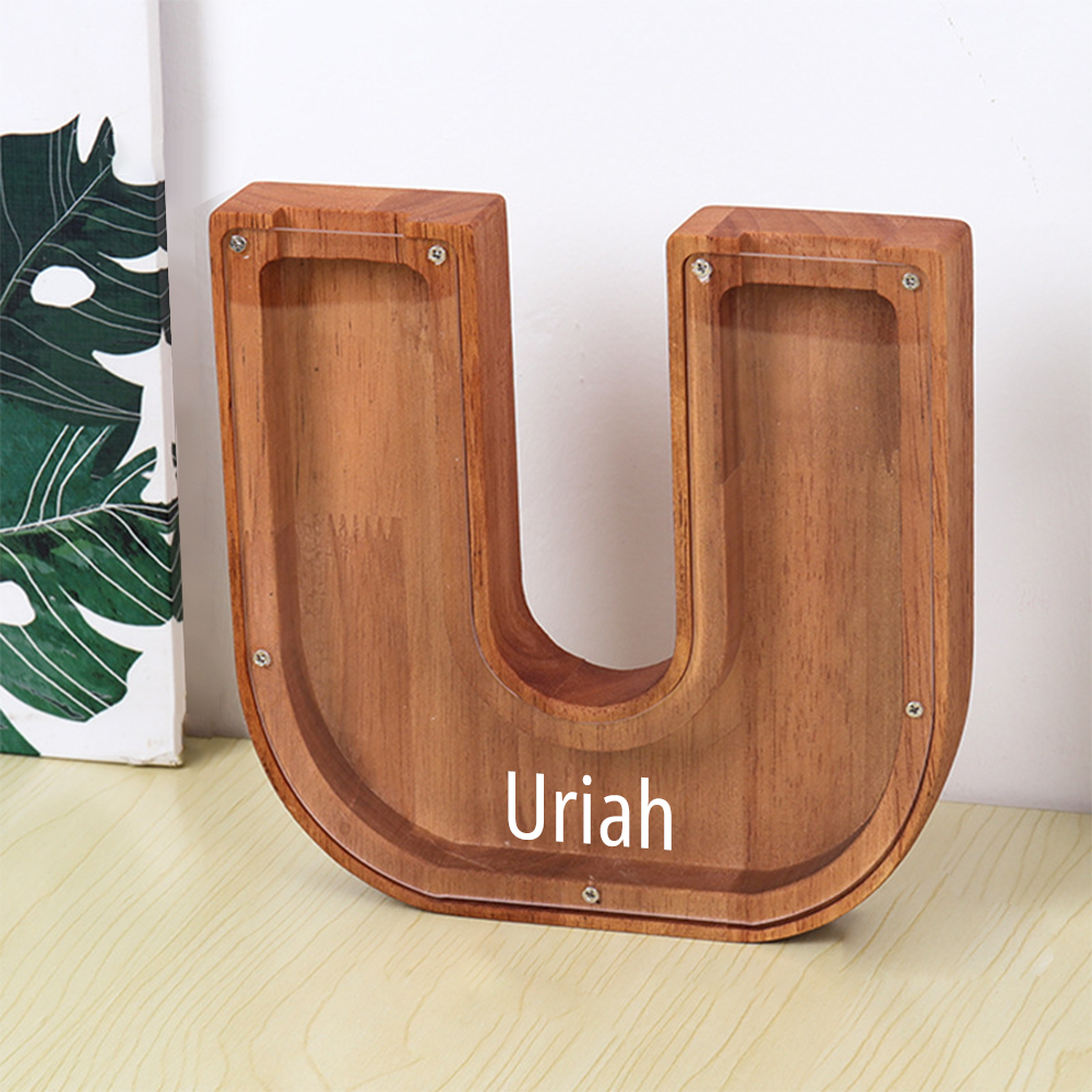 Personalized 26 Letters Piggy Bank Custom Name Wooden Money Box