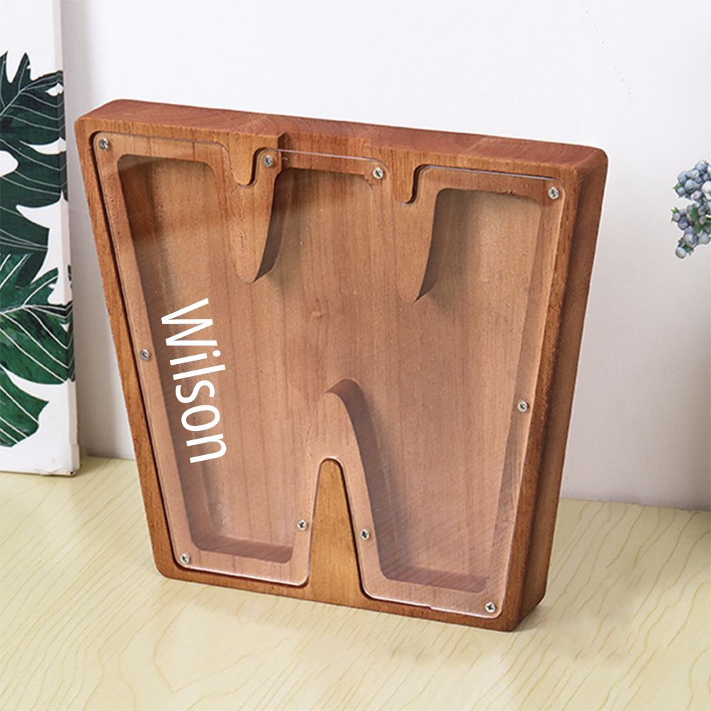 Personalized 26 Letters Piggy Bank Custom Name Wooden Money Box