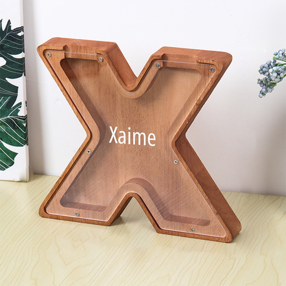 Personalized 26 Letters Piggy Bank Custom Name Wooden Money Box