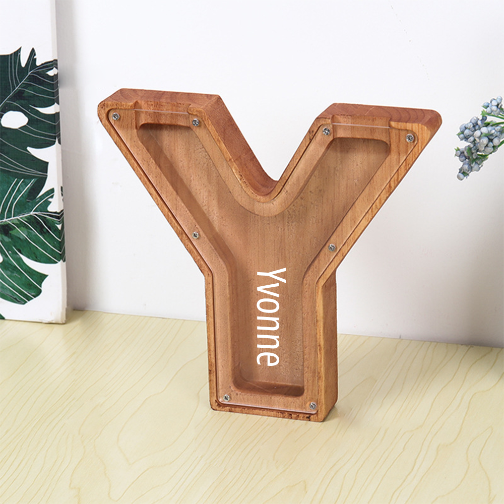 Personalized 26 Letters Piggy Bank Custom Name Wooden Money Box