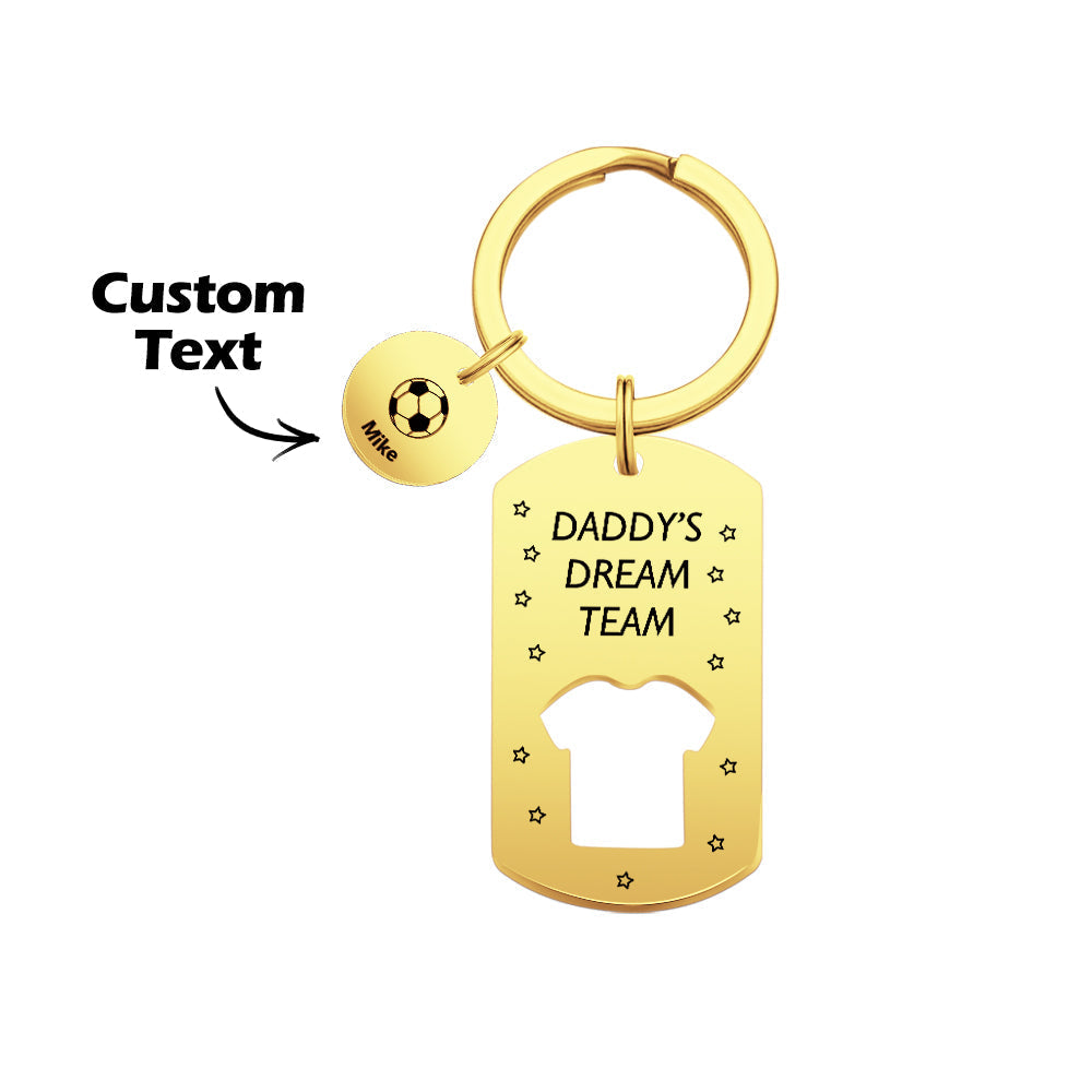 Llavero personalizado con el equipo de ensueño de papá del fútbol grabado con nombres de niños. Regalos para el Día del Padre.