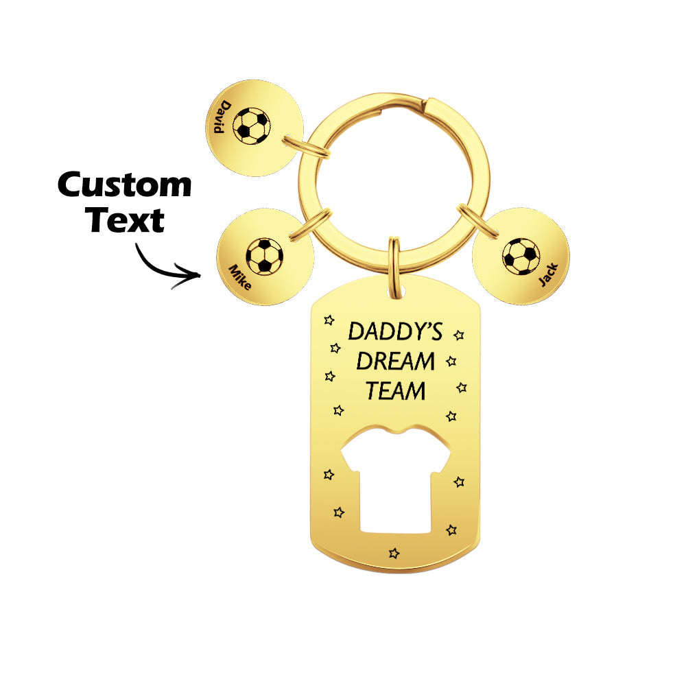 Llavero personalizado con el equipo de ensueño de papá del fútbol grabado con nombres de niños. Regalos para el Día del Padre.