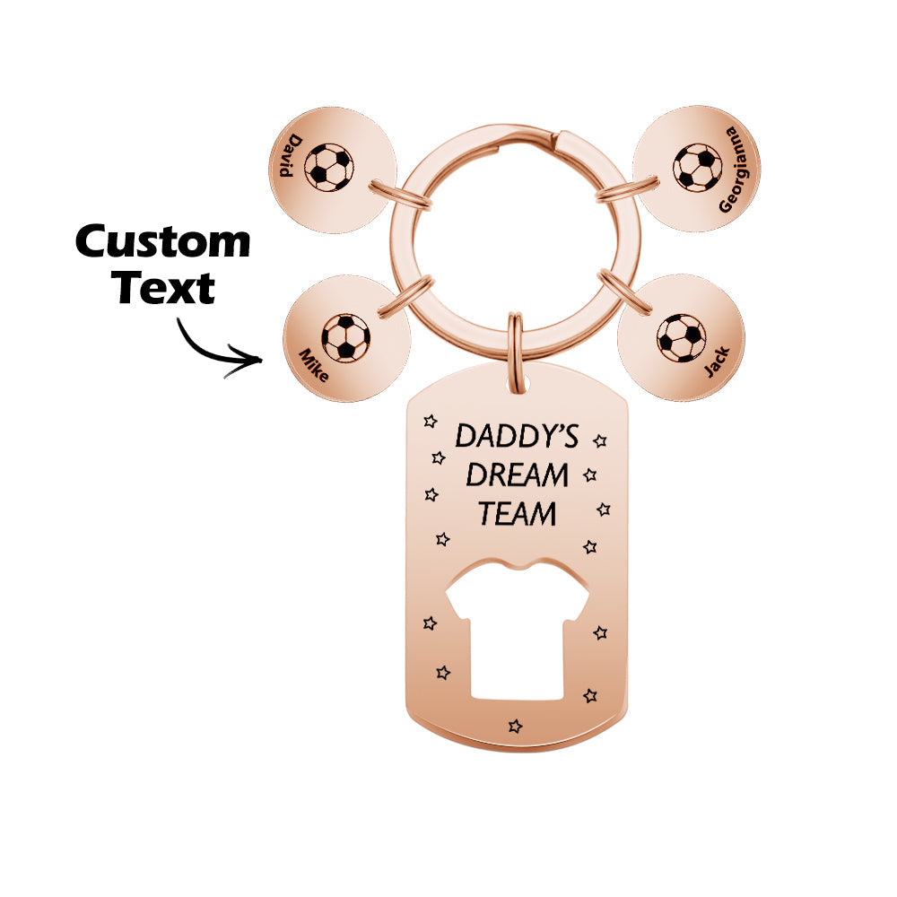 Llavero personalizado con el equipo de ensueño de papá del fútbol grabado con nombres de niños. Regalos para el Día del Padre.