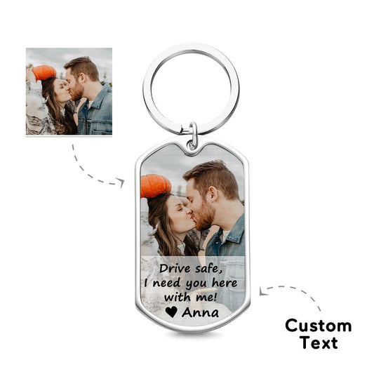 Regalo para él Llavero de conducción segura Llavero de pareja personalizado Llavero de metal con foto
