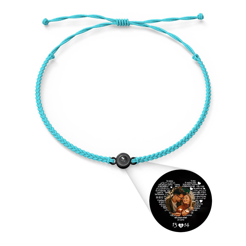 Pulsera con dije de proyección de fotos personalizada, varios colores, estilos, te amo en 100 idiomas, joyería fotográfica minimalista, regalo de cumpleaños