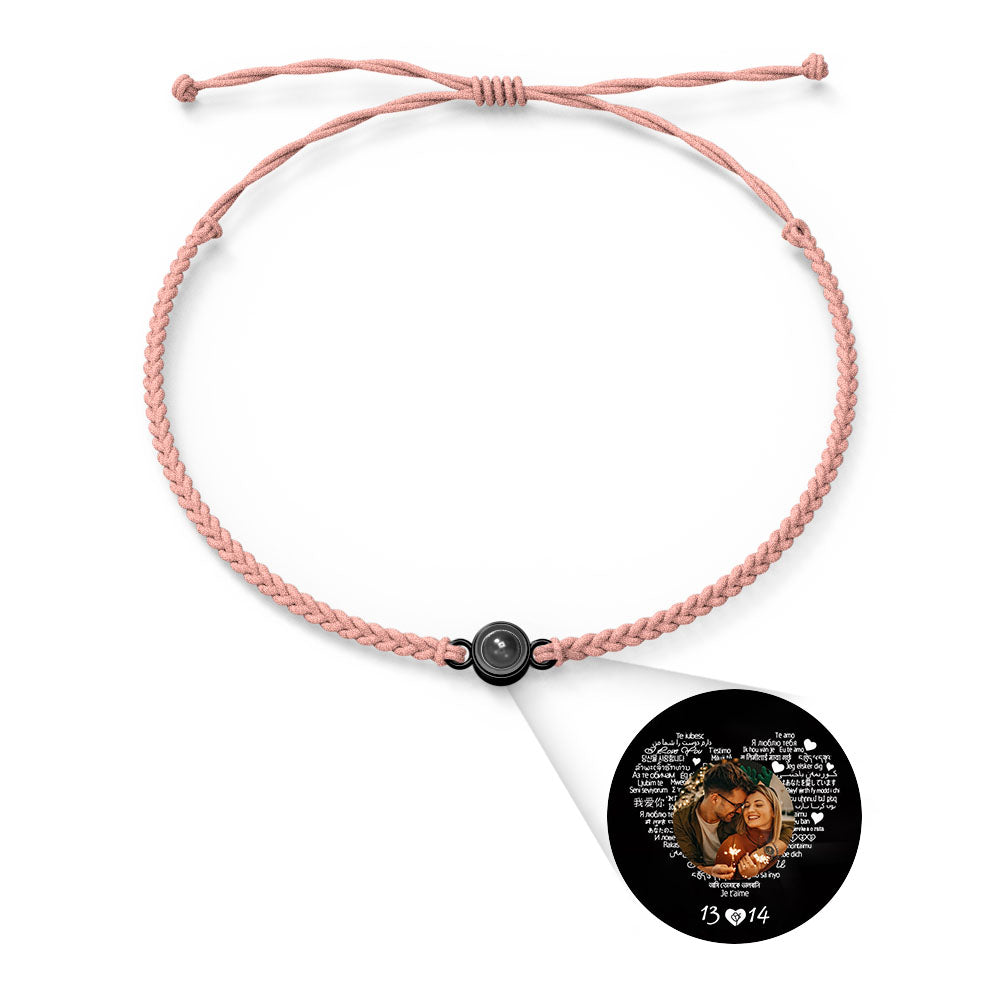 Pulsera con dije de proyección de fotos personalizada, varios colores, estilos, te amo en 100 idiomas, joyería fotográfica minimalista, regalo de cumpleaños