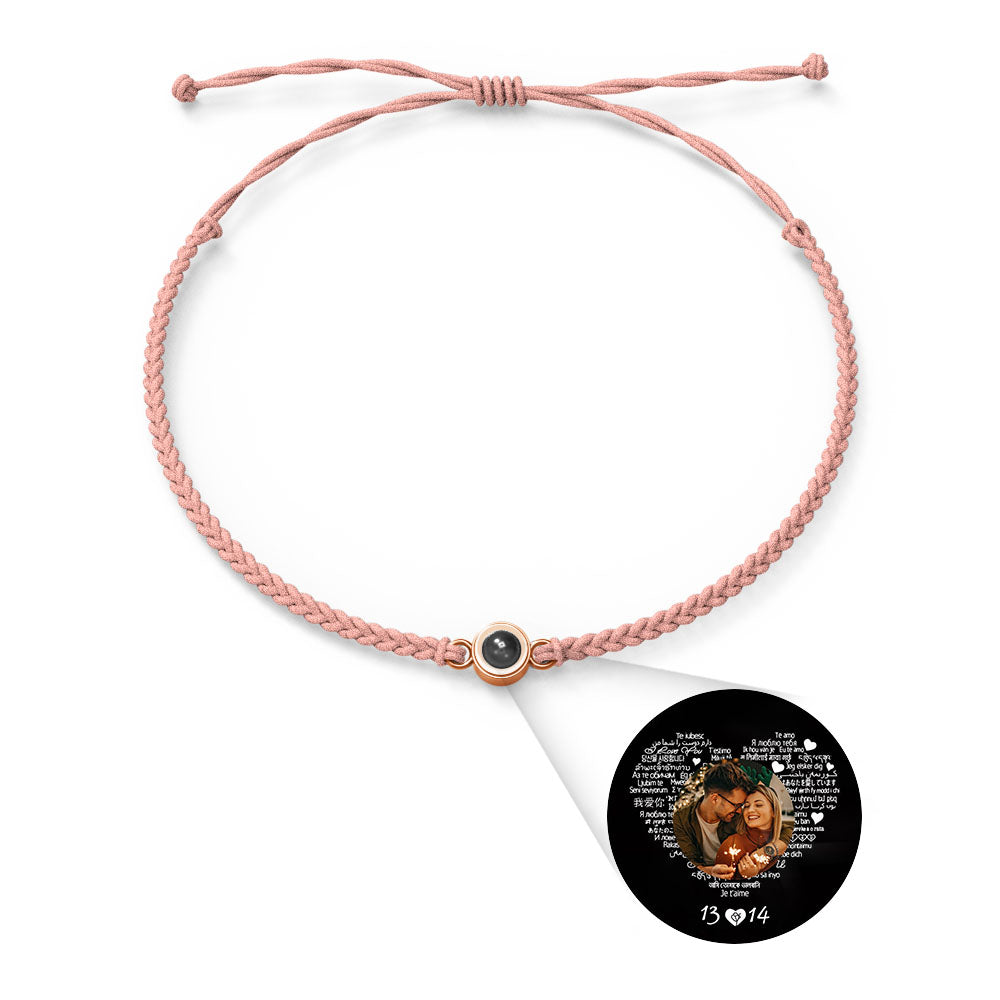 Pulsera con dije de proyección de fotos personalizada, varios colores, estilos, te amo en 100 idiomas, joyería fotográfica minimalista, regalo de cumpleaños