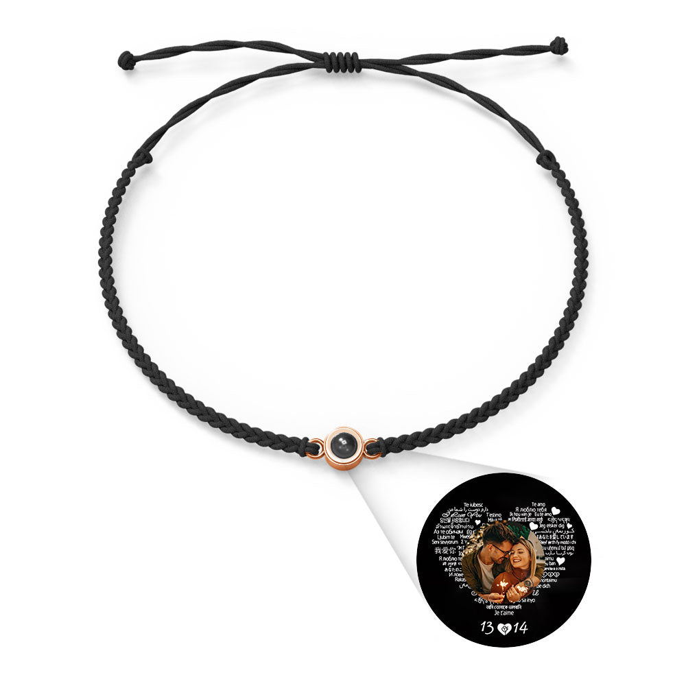 Pulsera con dije de proyección de fotos personalizada, varios colores, estilos, te amo en 100 idiomas, joyería fotográfica minimalista, regalo de cumpleaños