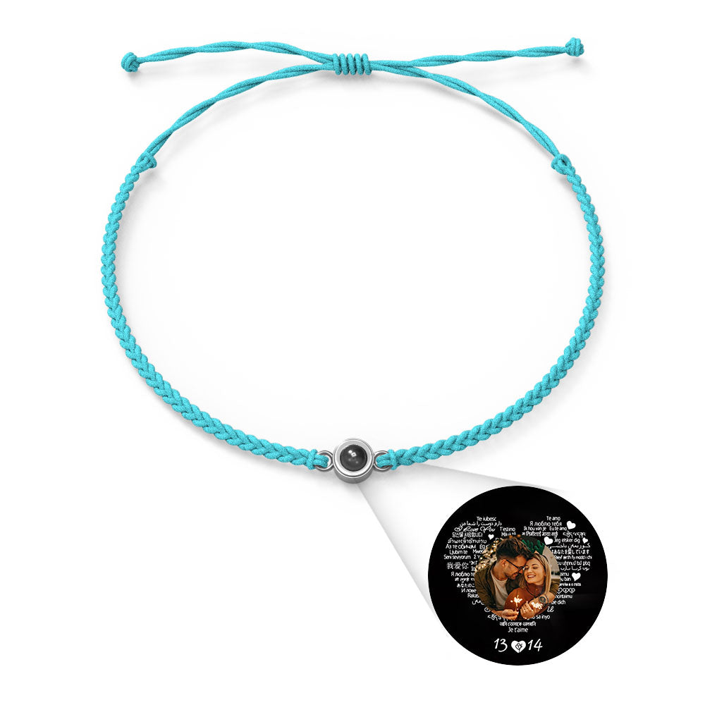 Pulsera con dije de proyección de fotos personalizada, varios colores, estilos, te amo en 100 idiomas, joyería fotográfica minimalista, regalo de cumpleaños