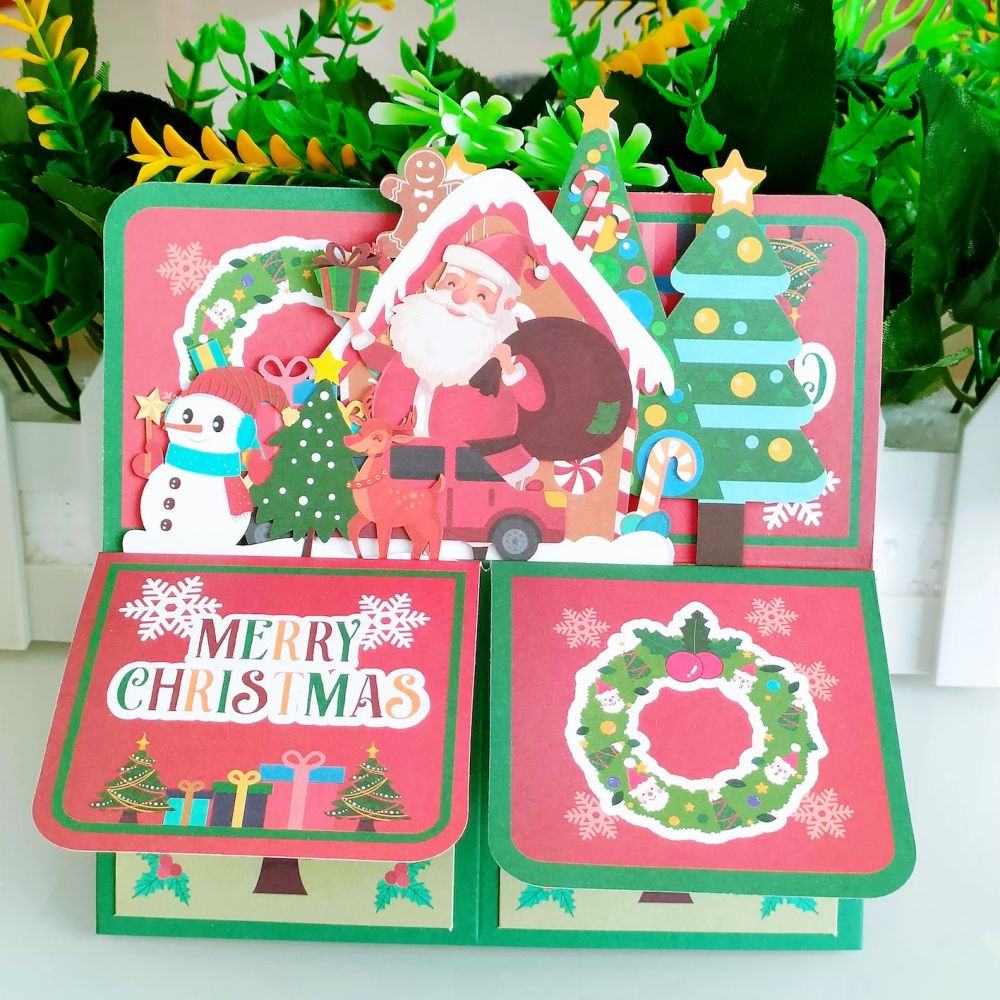 Tarjeta navideña 3D emergente creativa Tarjeta de felicitación emergente de Papá Noel