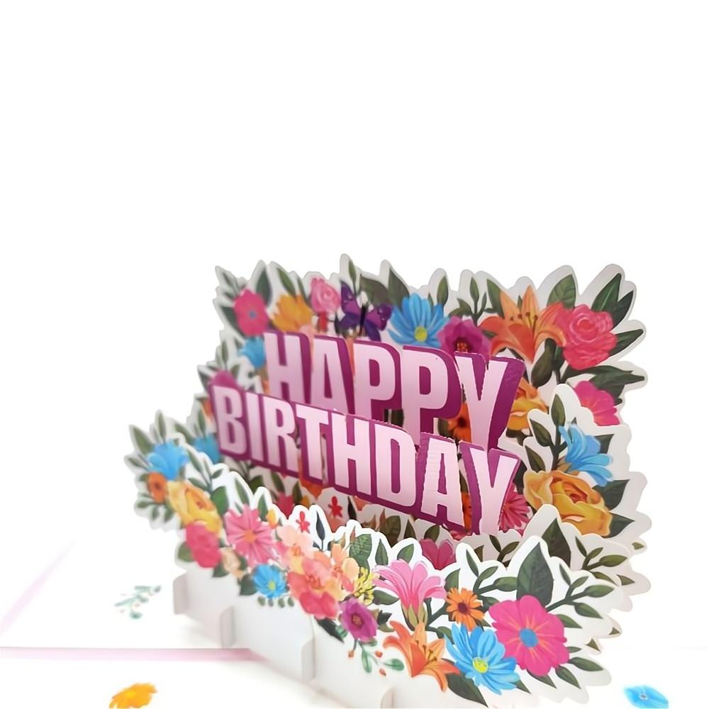 Tarjeta de felicitación 3D emergente con flores de feliz cumpleaños