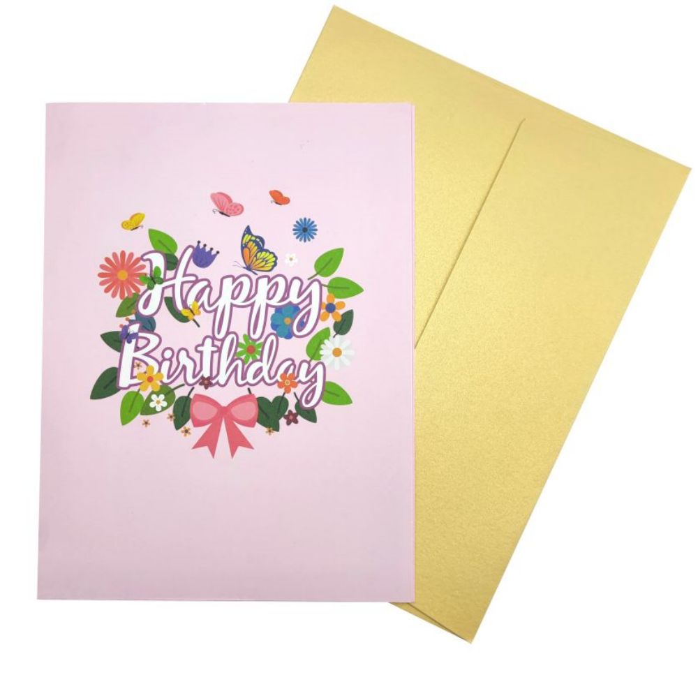 Tarjeta de felicitación 3D emergente con flores de feliz cumpleaños