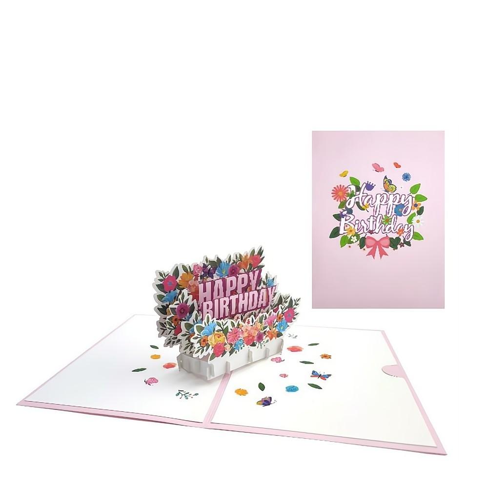 Tarjeta de felicitación 3D emergente con flores de feliz cumpleaños