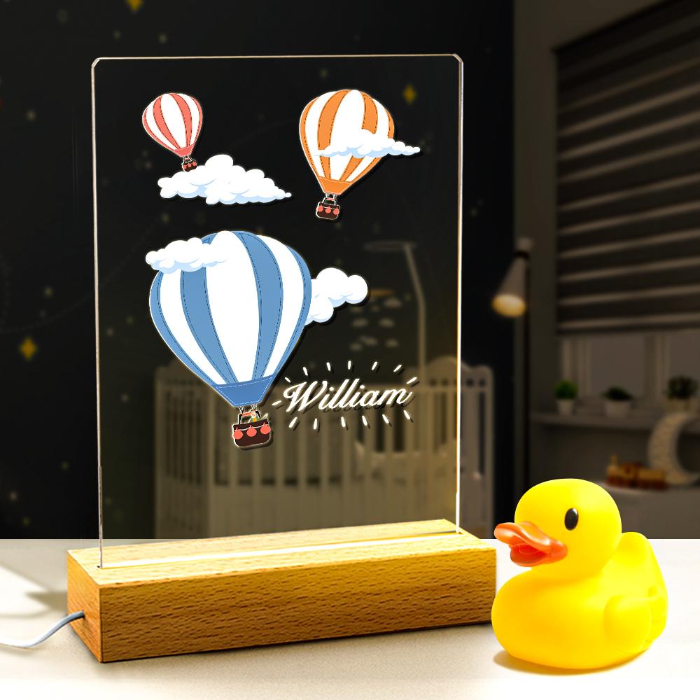 Lámpara de noche de mesa con nombre personalizado, globo aerostático, lámpara de noche, regalo para niños