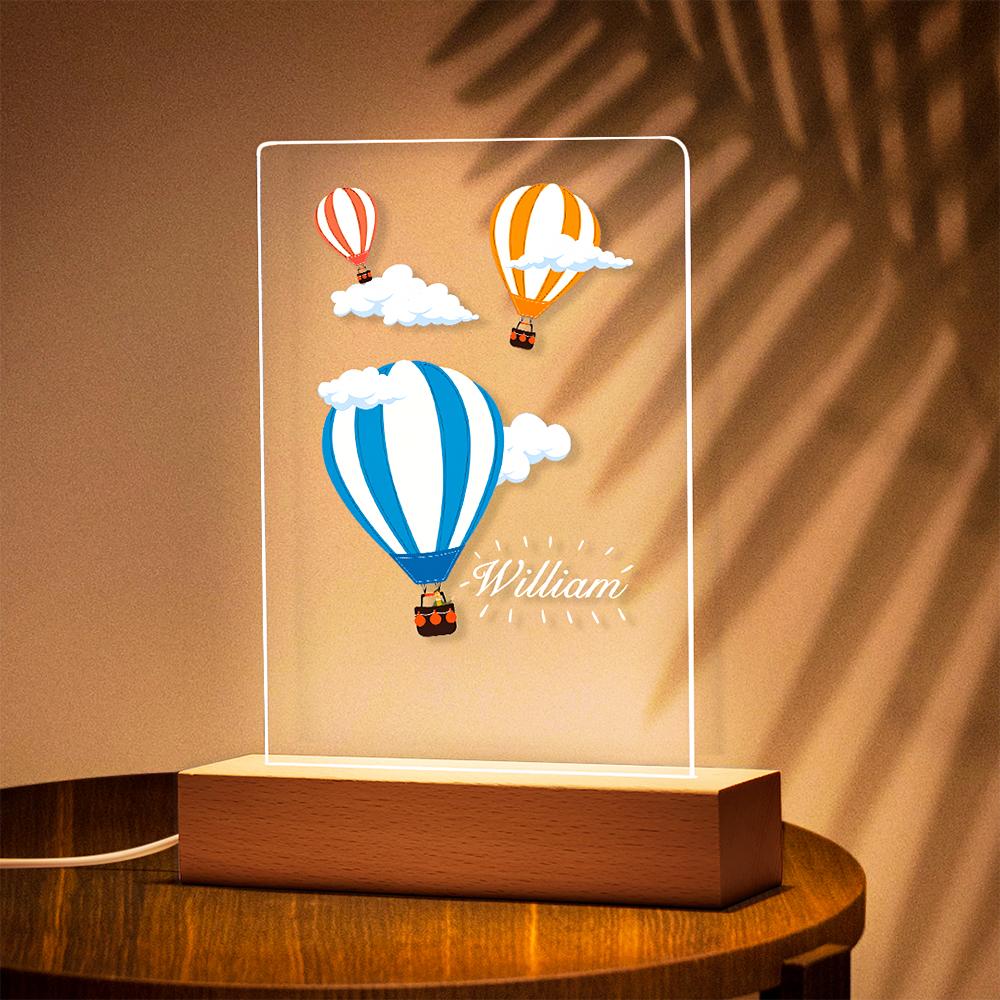 Lámpara de noche de mesa con nombre personalizado, globo aerostático, lámpara de noche, regalo para niños