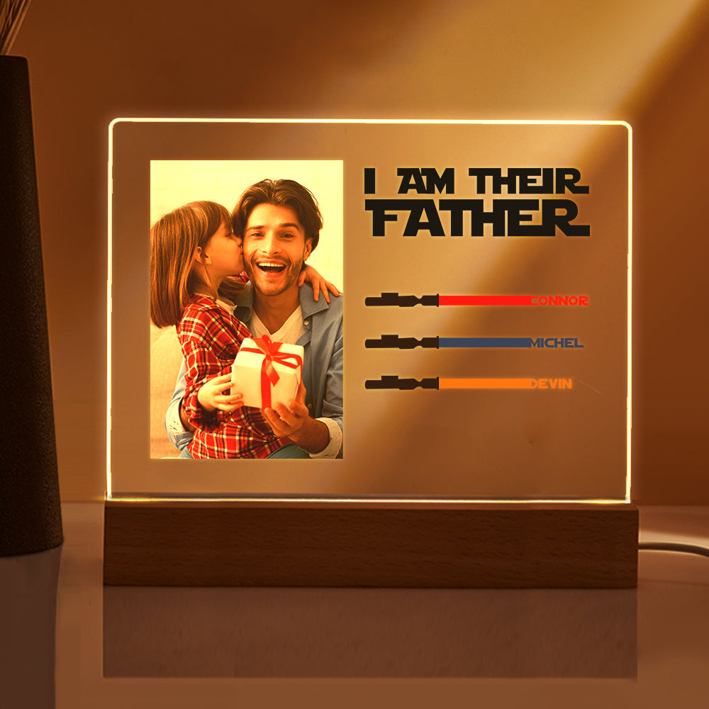 Personalized I Am Their Father Night Light Photo Acrylic Light Saber Plaque Father's Day Gifts